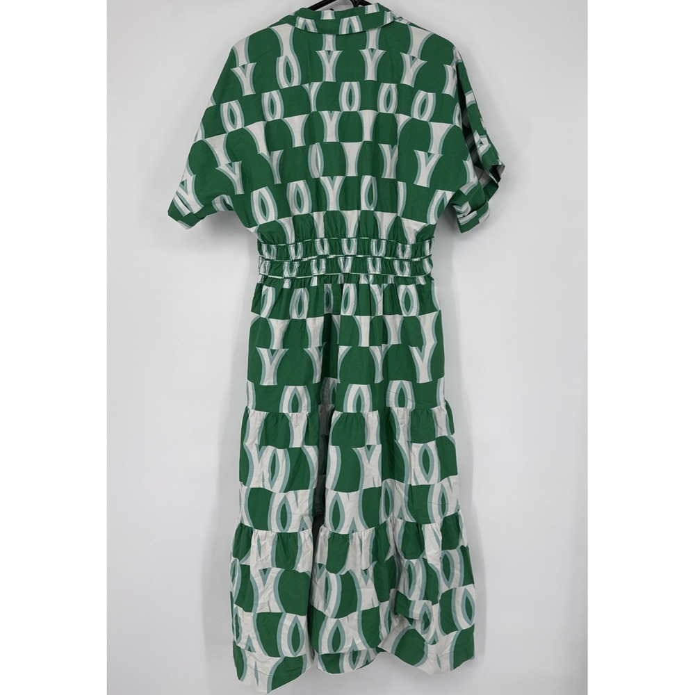 Anthropologie The Somerset Maxi Dress Green Ruched Waist Geometric Artsy Chic M - Picture 3 of 8